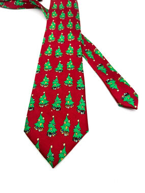 Cape Cod Neckwear Christmas Tree Tie Red Mens Novelty Holiday Necktie 58" Long